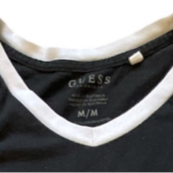 Mens/Teen Guess Classic White Strip Black T-shirt Casual Size Medium Layering - Picture 5 of 5